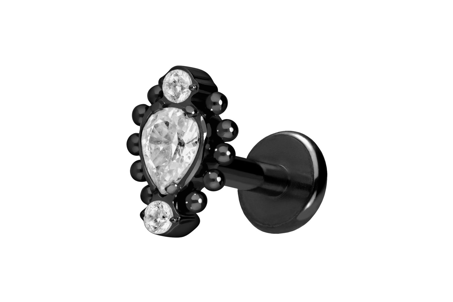 Titan Labret Piercing mit Push Fit 3 EINGEFASSTE KRISTALLE + KUGELN